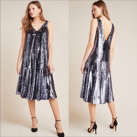 Anthropologie SP NWT Sybil Sequined Bow Back Dress - Picture 3 of 9
